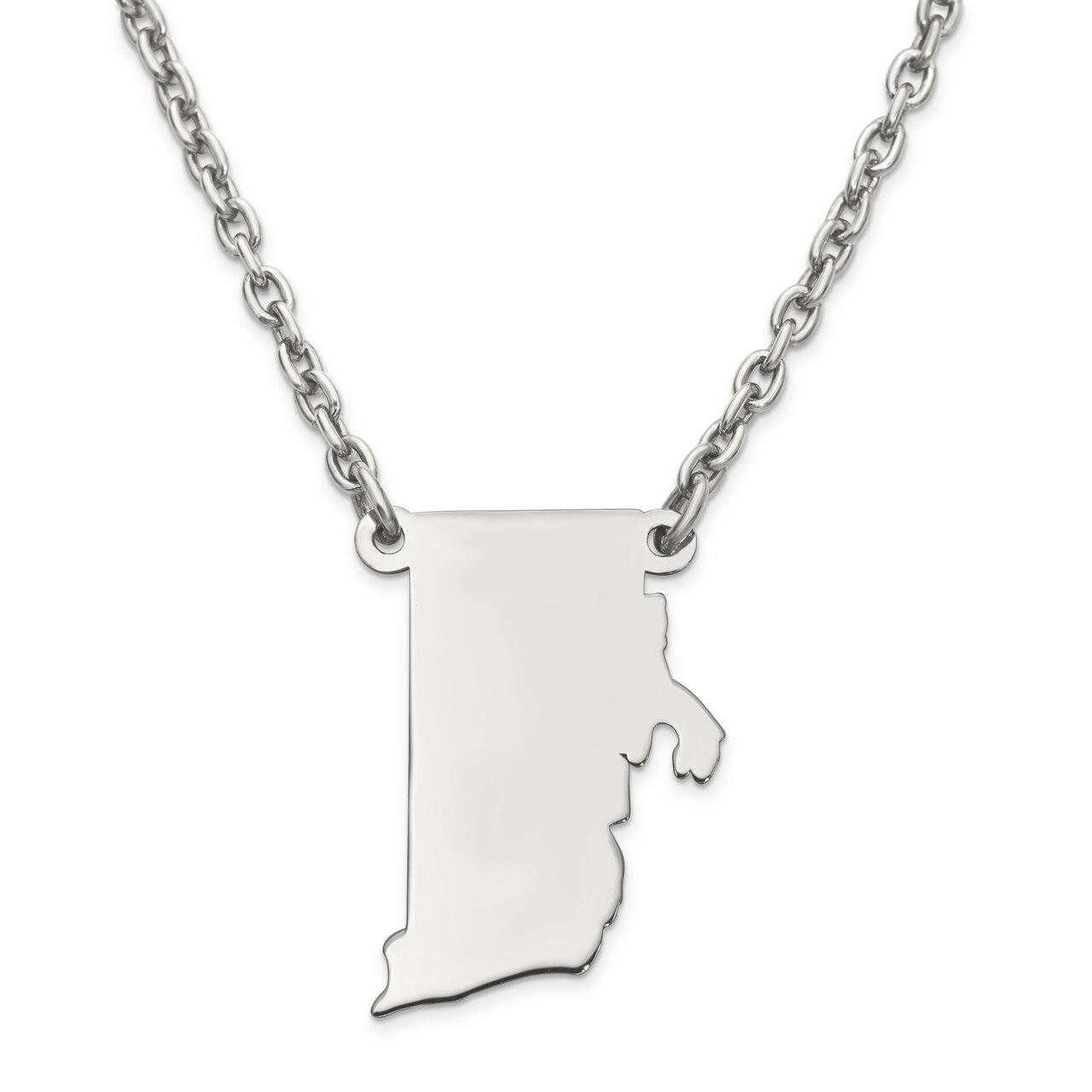Rhode Island State Pendant Necklace with Chain 14k White Gold Engravable XNA706W-RI