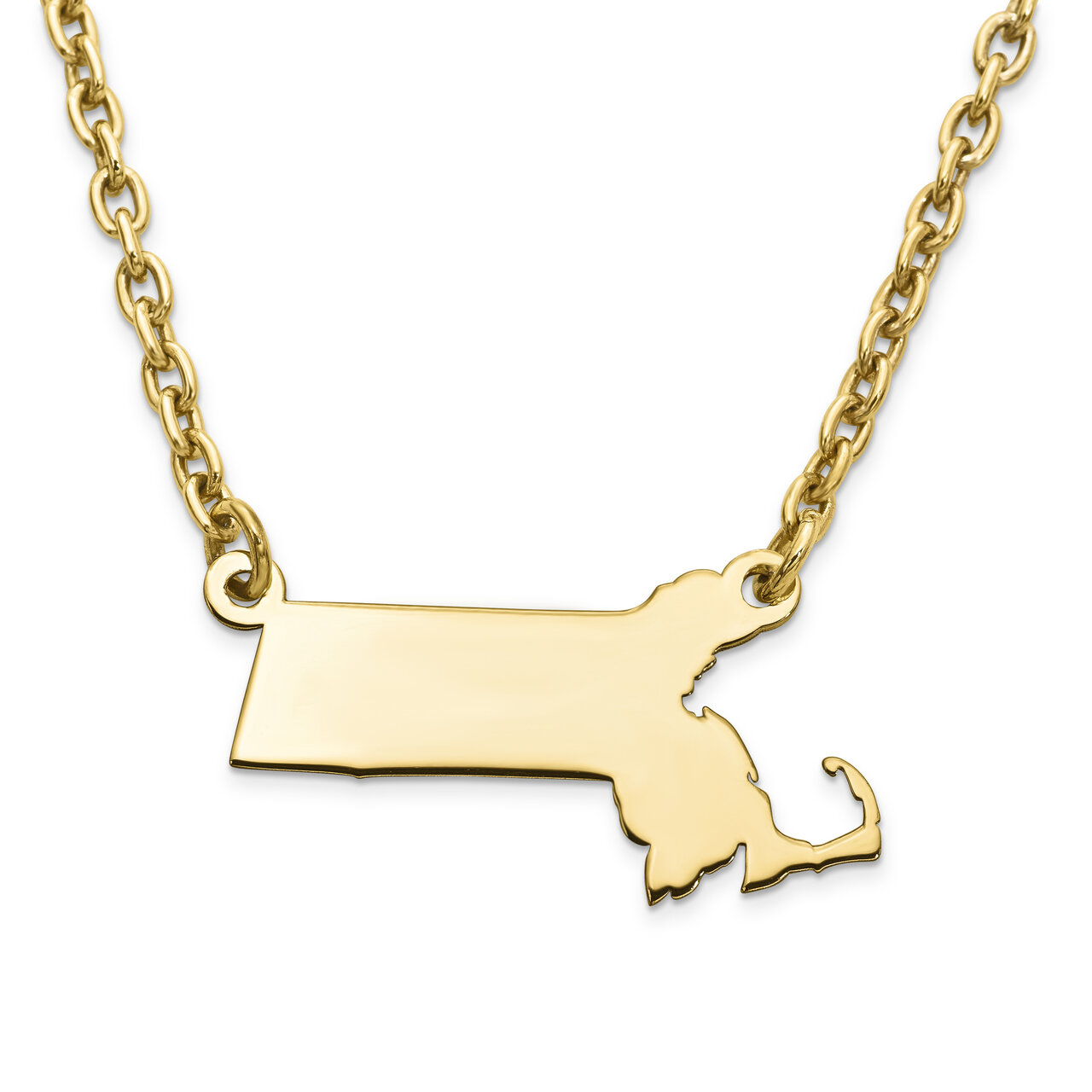 Massachusetts State Pendant Necklace with Chain 14k Yellow Gold Engravable XNA706Y-MA, MPN: XNA706Y…