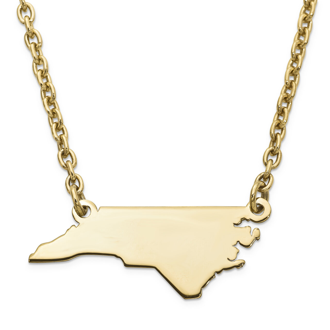 North Carolina State Pendant Necklace with Chain 14k Yellow Gold Engravable XNA706Y-NC