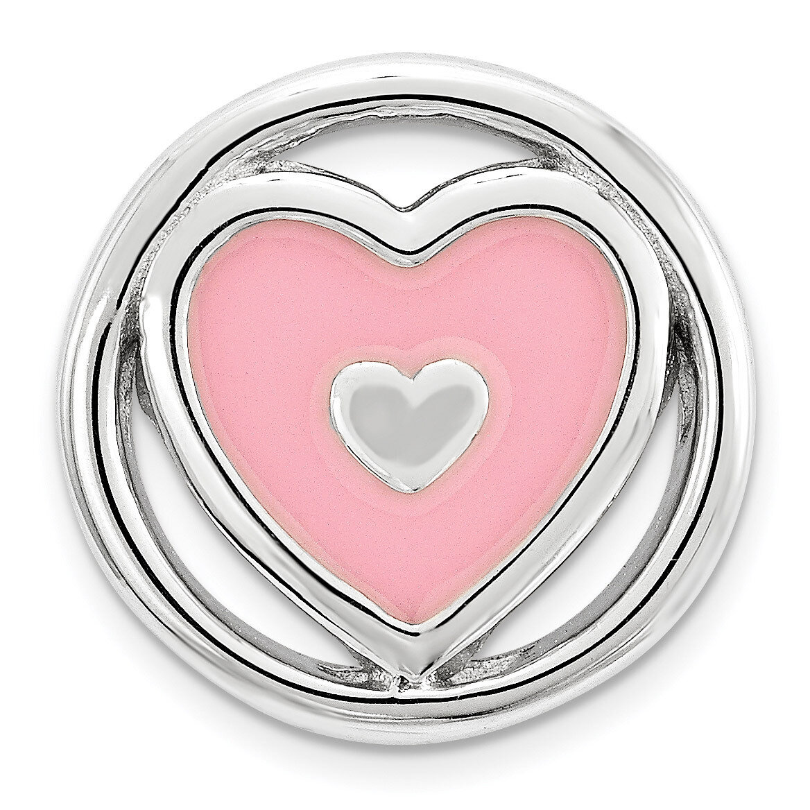 Pink Enameled Heart Chain Slide Sterling Silver Small QSK1686