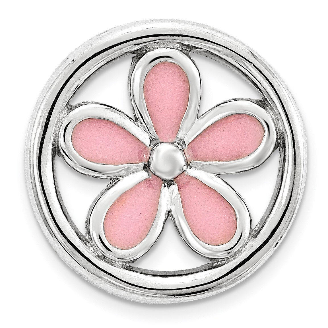 Pink Enameled Flower Chain Slide Sterling Silver Small QSK1691