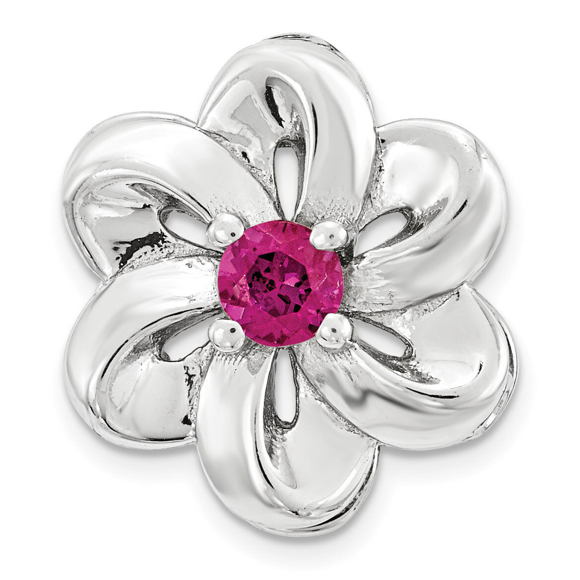 Created Ruby Flower Chain Slide Sterling Silver Small QSK1702