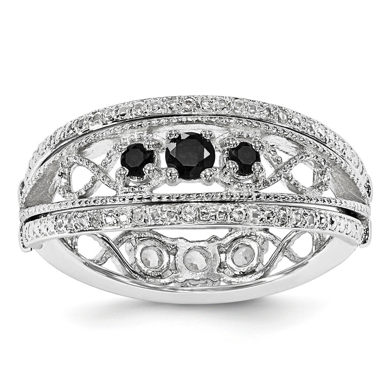 Black Sapphire &amp; Created White Sapphire Flip Ring Sterling Silver QSK1813, MPN: QSK1813, 8867743744…