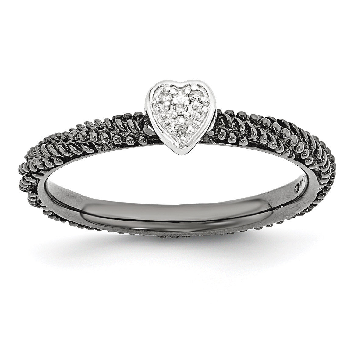 Rhodium Plated Heart Ring Sterling Silver Diamond QSK1827