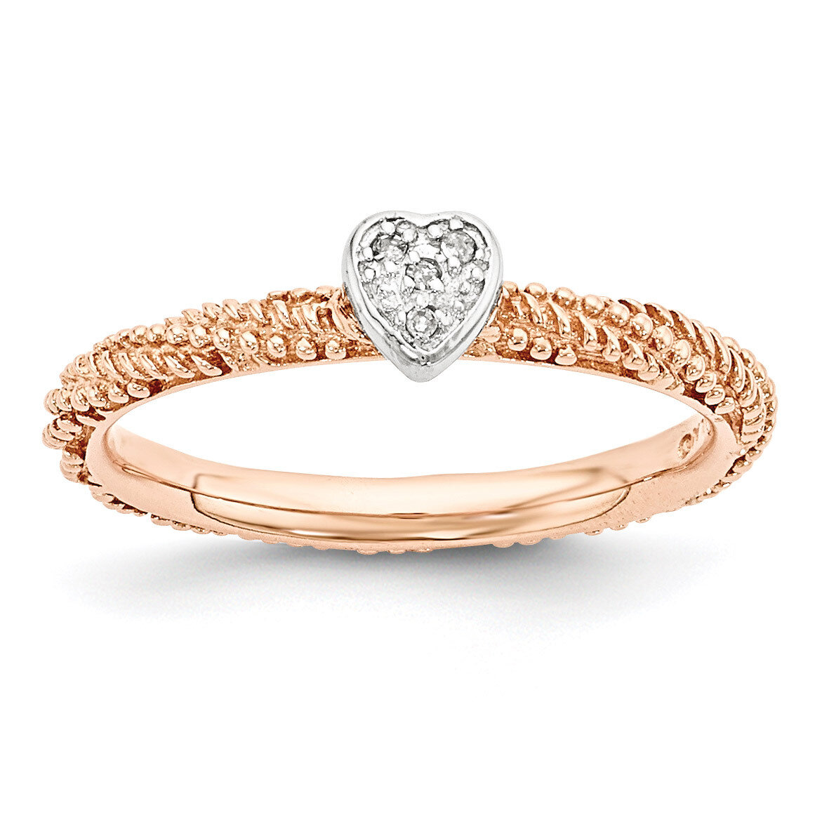 Rose Gold Plated Heart Ring Sterling Silver Diamond QSK1828