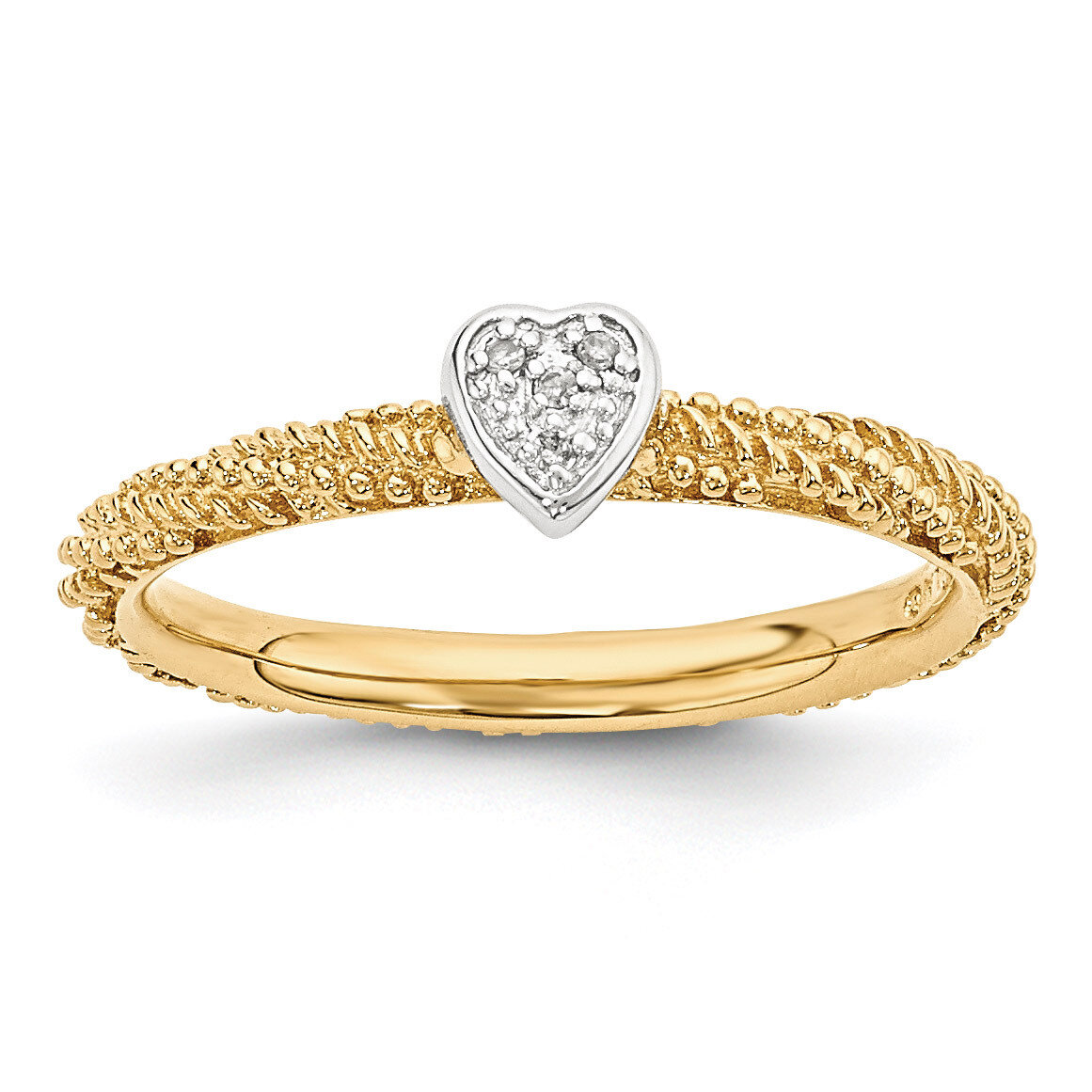 Yellow Gold Plated Heart Ring Sterling Silver Diamond QSK1829