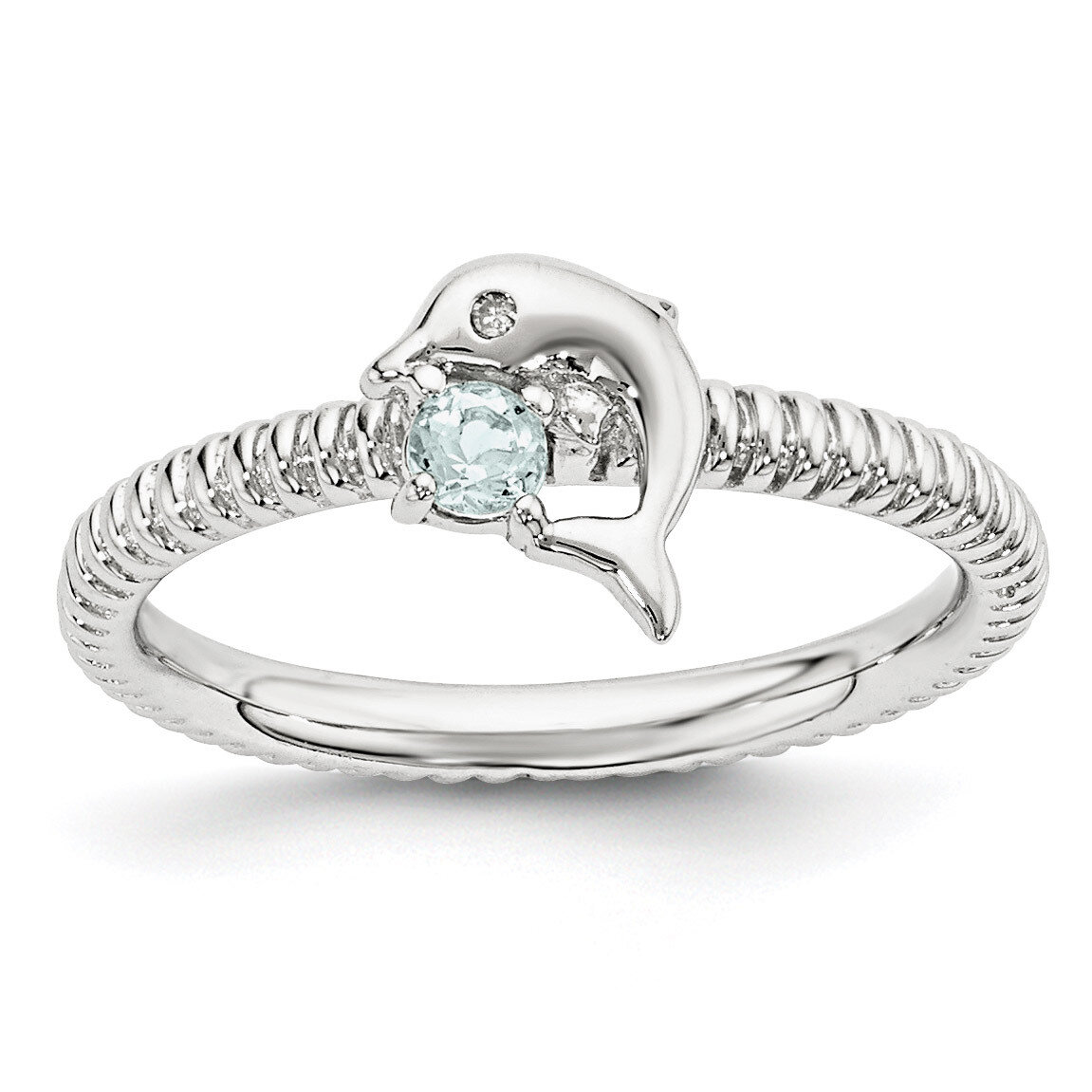 Aquamarine &amp; Diamond Dolphin Ring Sterling Silver QSK1847, MPN: QSK1847, 886774375908
