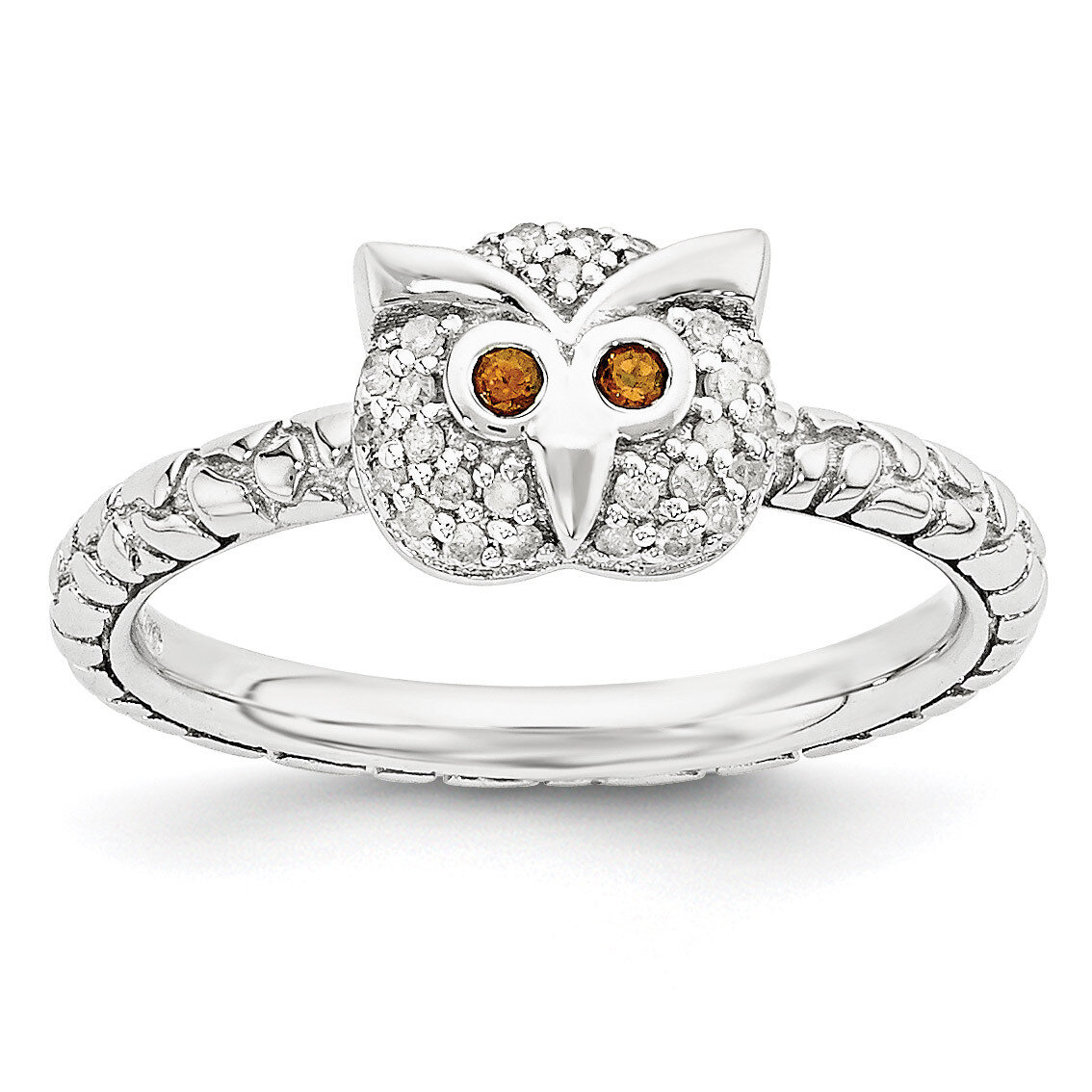 Garnet & Diamond Owl Ring Sterling Silver QSK1858
