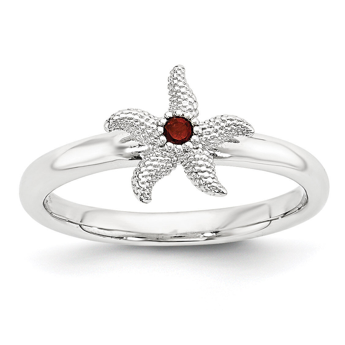 Garnet Starfish Ring Sterling Silver QSK1863