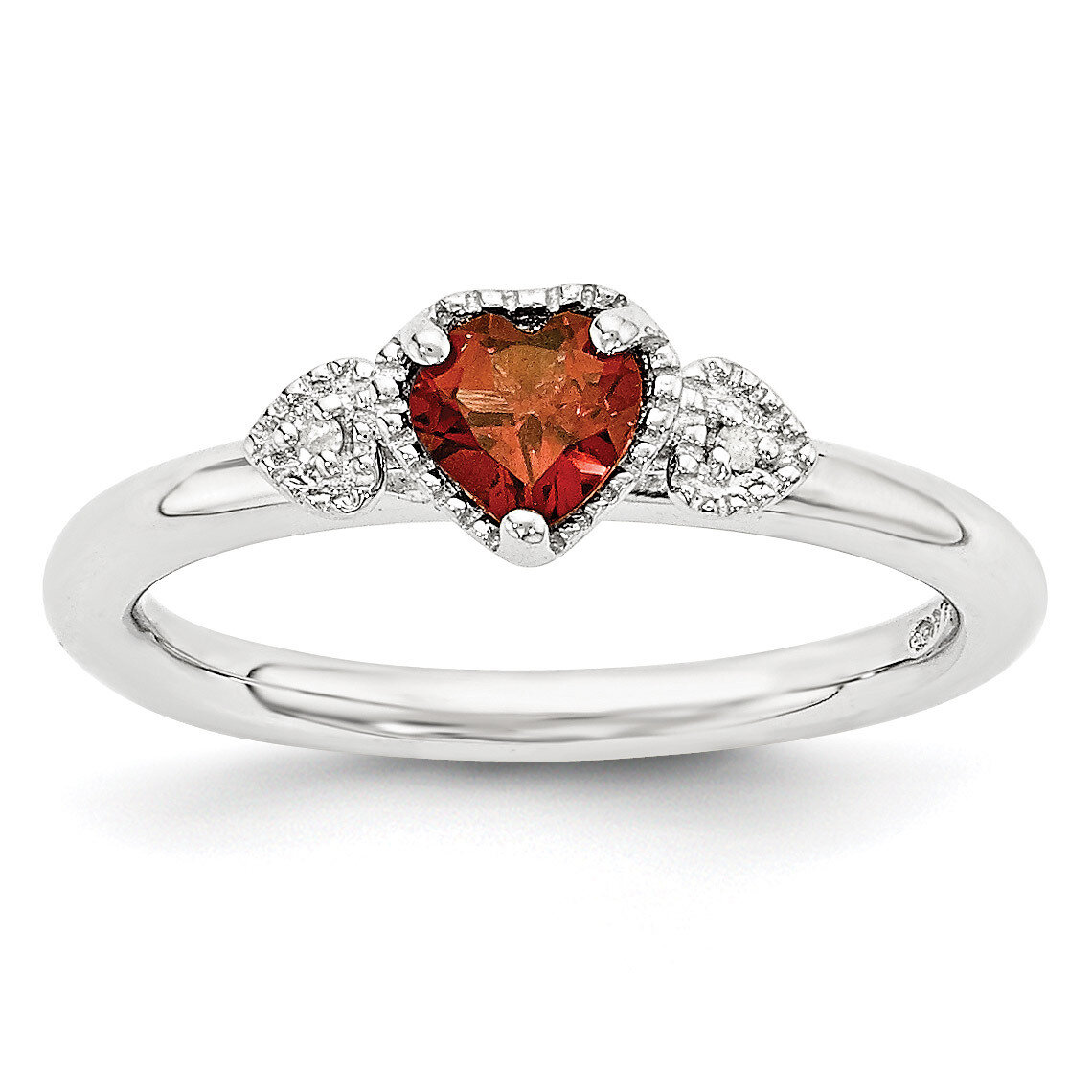 Garnet & Diamond Hearts Ring Sterling Silver QSK1868
