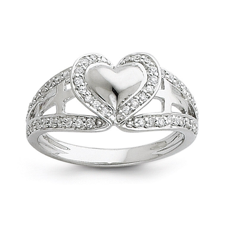 Polished Pure Heart Ring Size 6 Sterling Silver CZ Diamond QSX258-6, MPN: QSX258-6, 883957717111