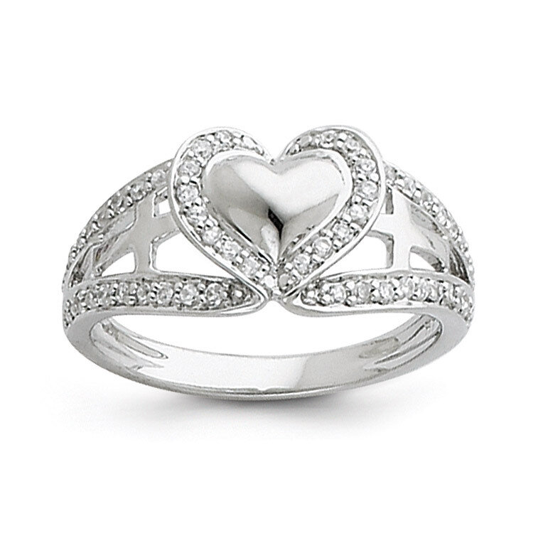 Polished Pure Heart Ring Size 7 Sterling Silver CZ Diamond QSX258-7