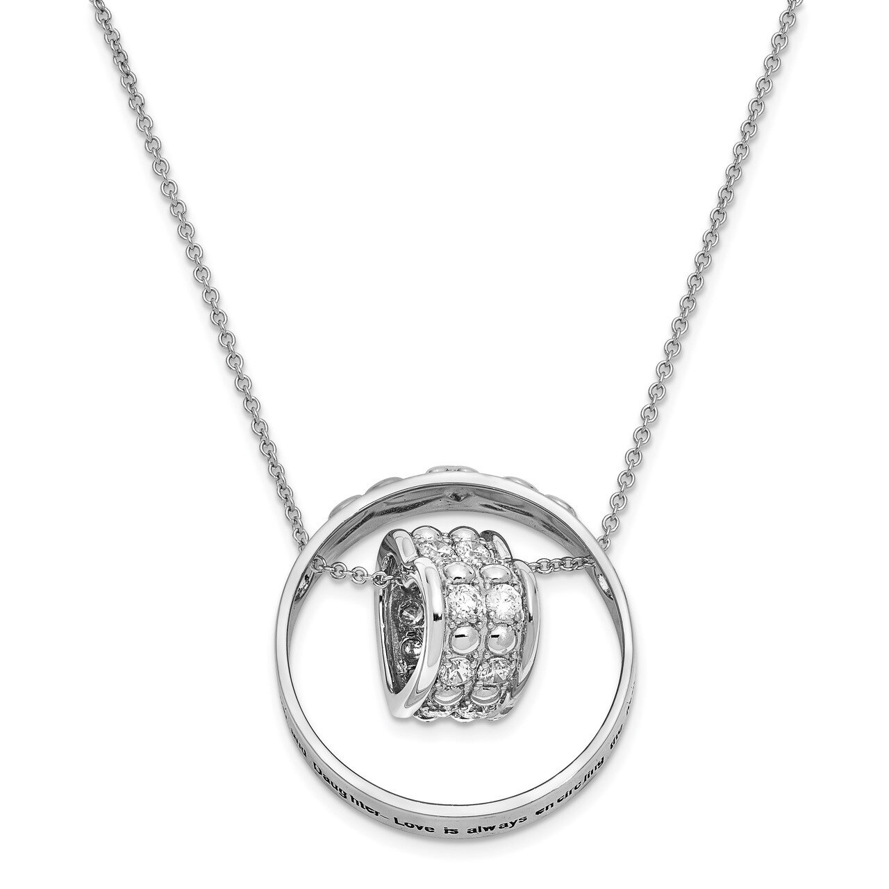 Antiqued Mother Daughter 18 Inch Necklace Sterling Silver CZ Diamond QSX622
