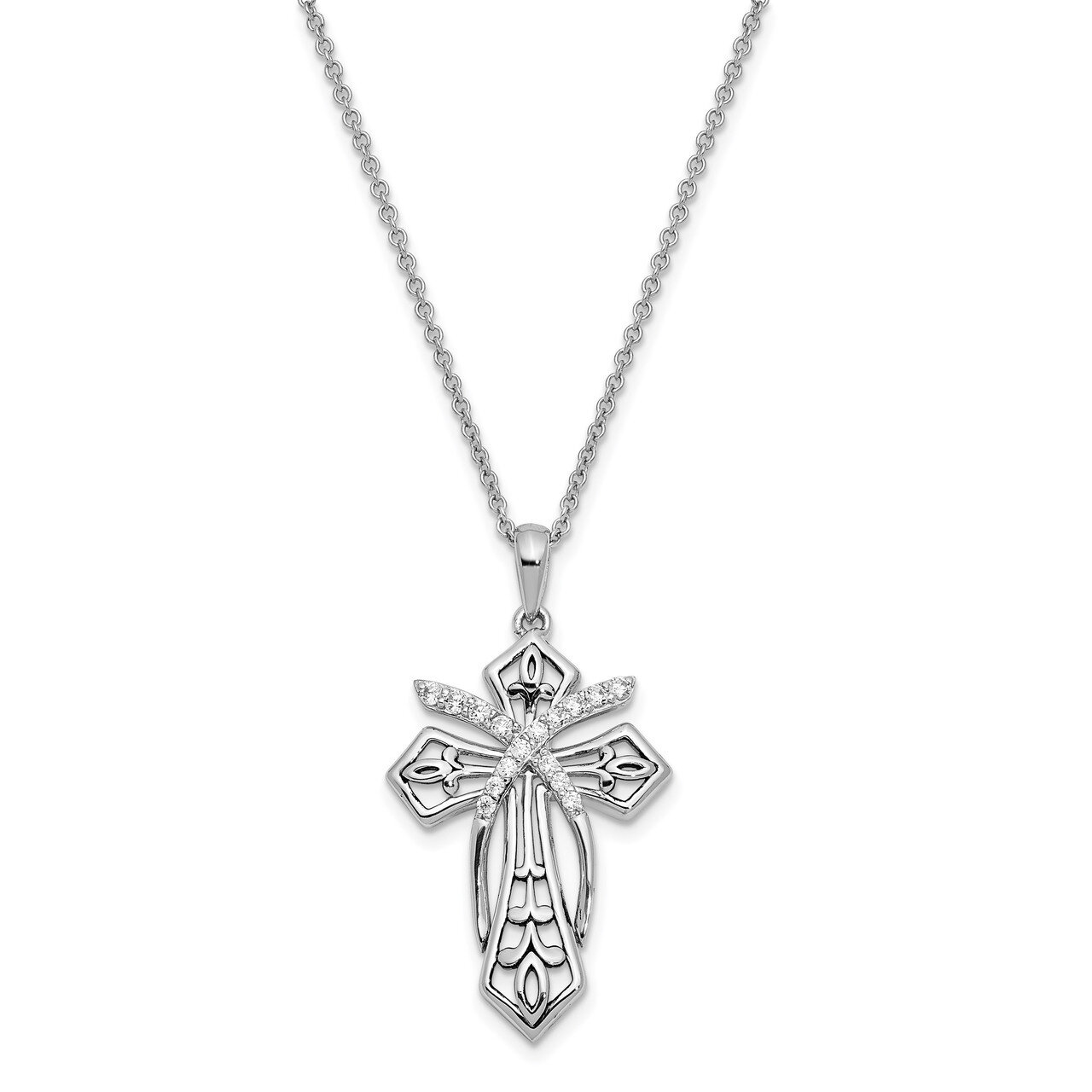 Antiqued The Salvation Cross 18 Inch Necklace Sterling Silver CZ Diamond QSX641, MPN: QSX641, 88395…
