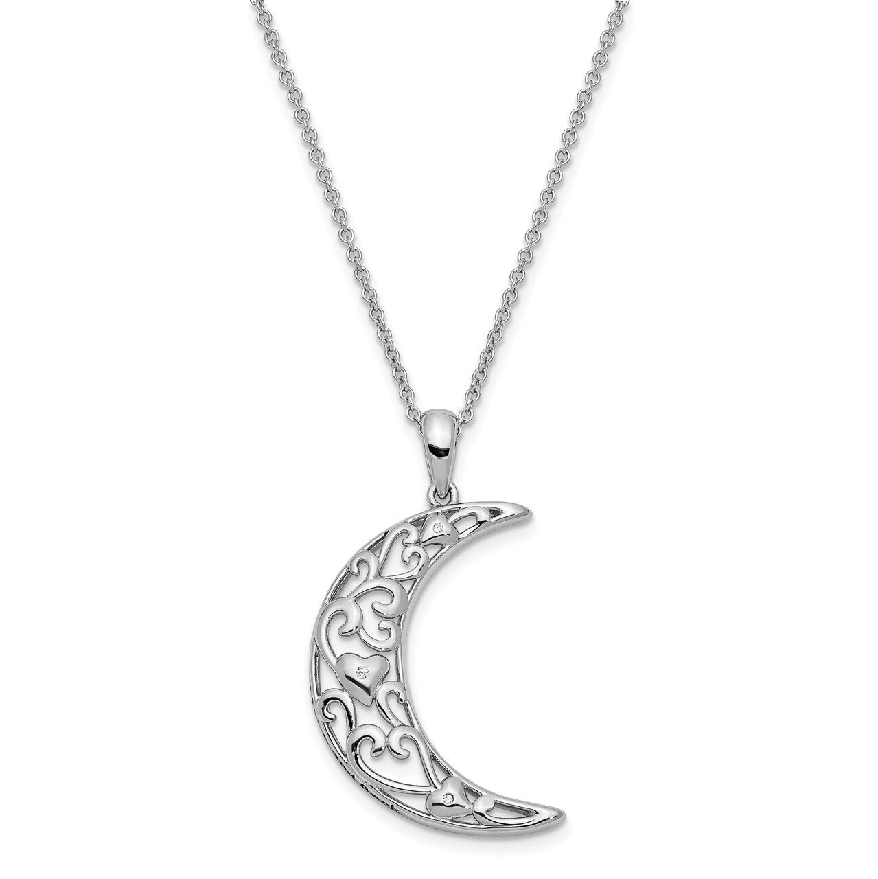 Antiqued Love You To The Moon Back 18 Inch Necklace Sterling Silver CZ Diamond QSX658