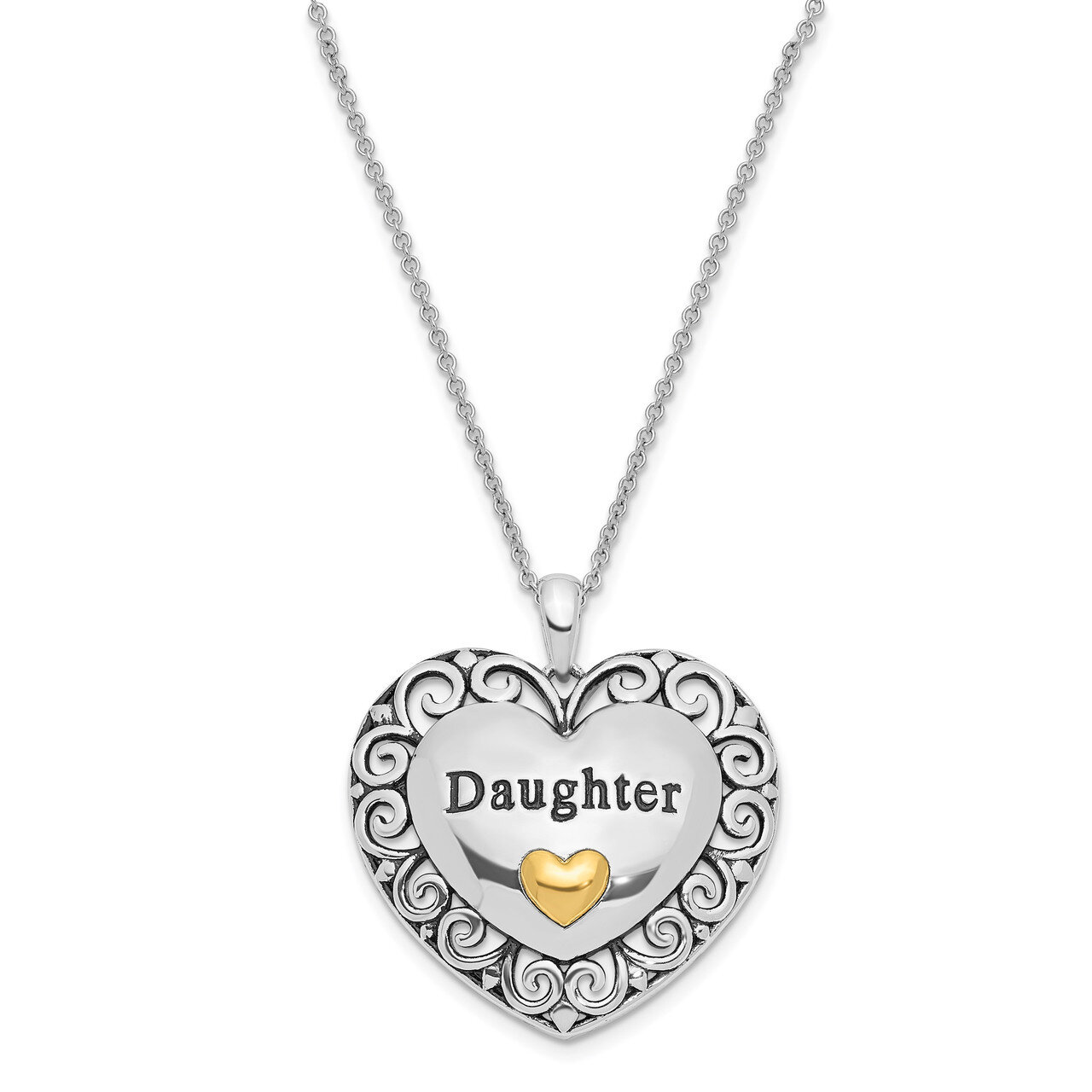Gold-plated Antiqued Daughter 18 Inch Necklace Sterling Silver QSX663