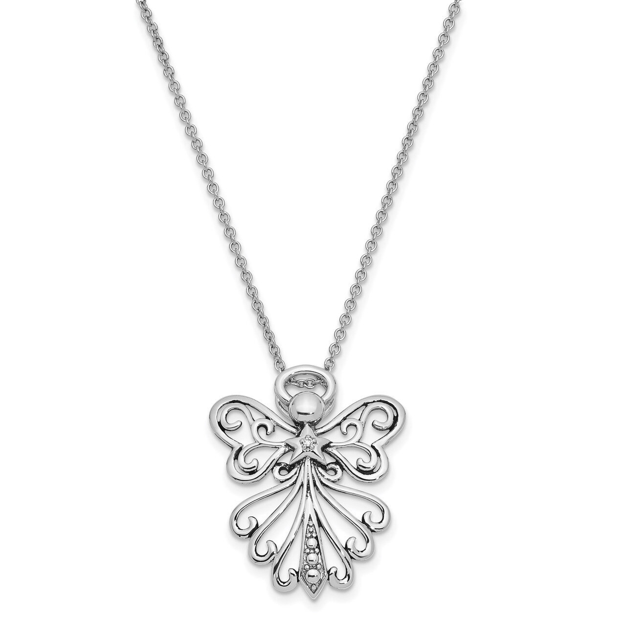 Antiqued Angel, Heavenly Angel 18 Inch Necklace Sterling Silver CZ Diamond QSX666