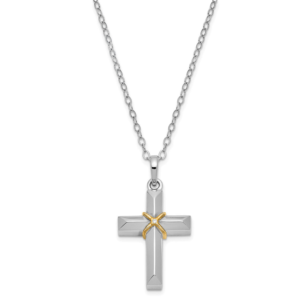 Gold-tone Accent Cross Ash Holder 18 Inch Necklace Sterling Silver CZ Diamond QSX689, MPN: QSX689, …