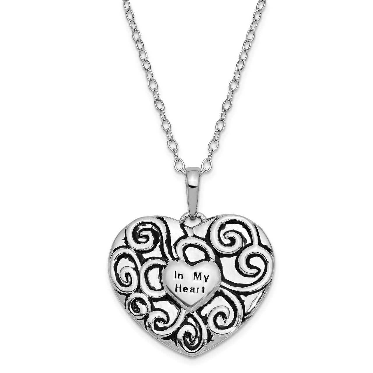 In My Heart 18 Inch Necklace Sterling Silver Antiqued QSX698