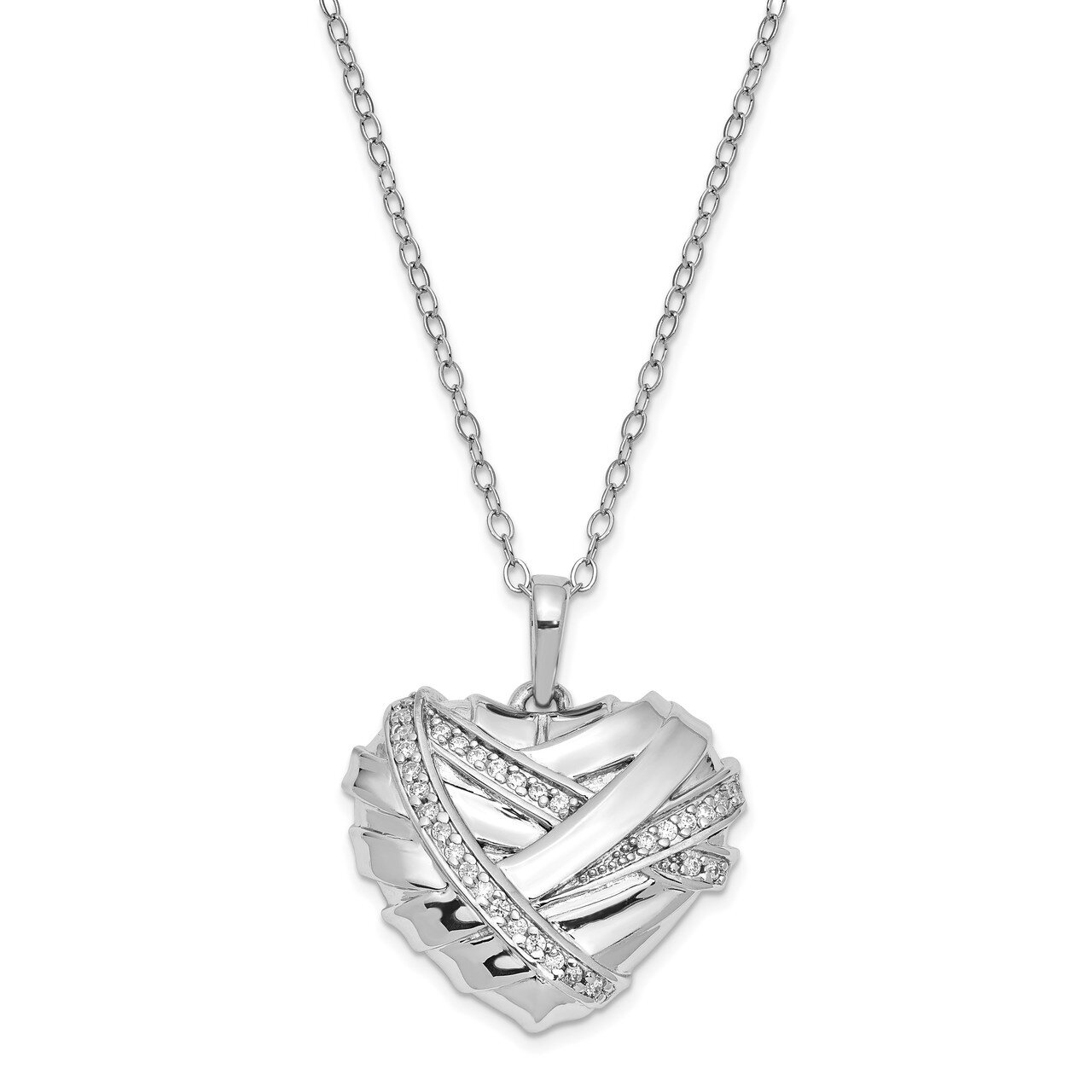 Bandaged Heart Ash Holder 18 Inch Necklace Sterling Silver CZ Diamond QSX709