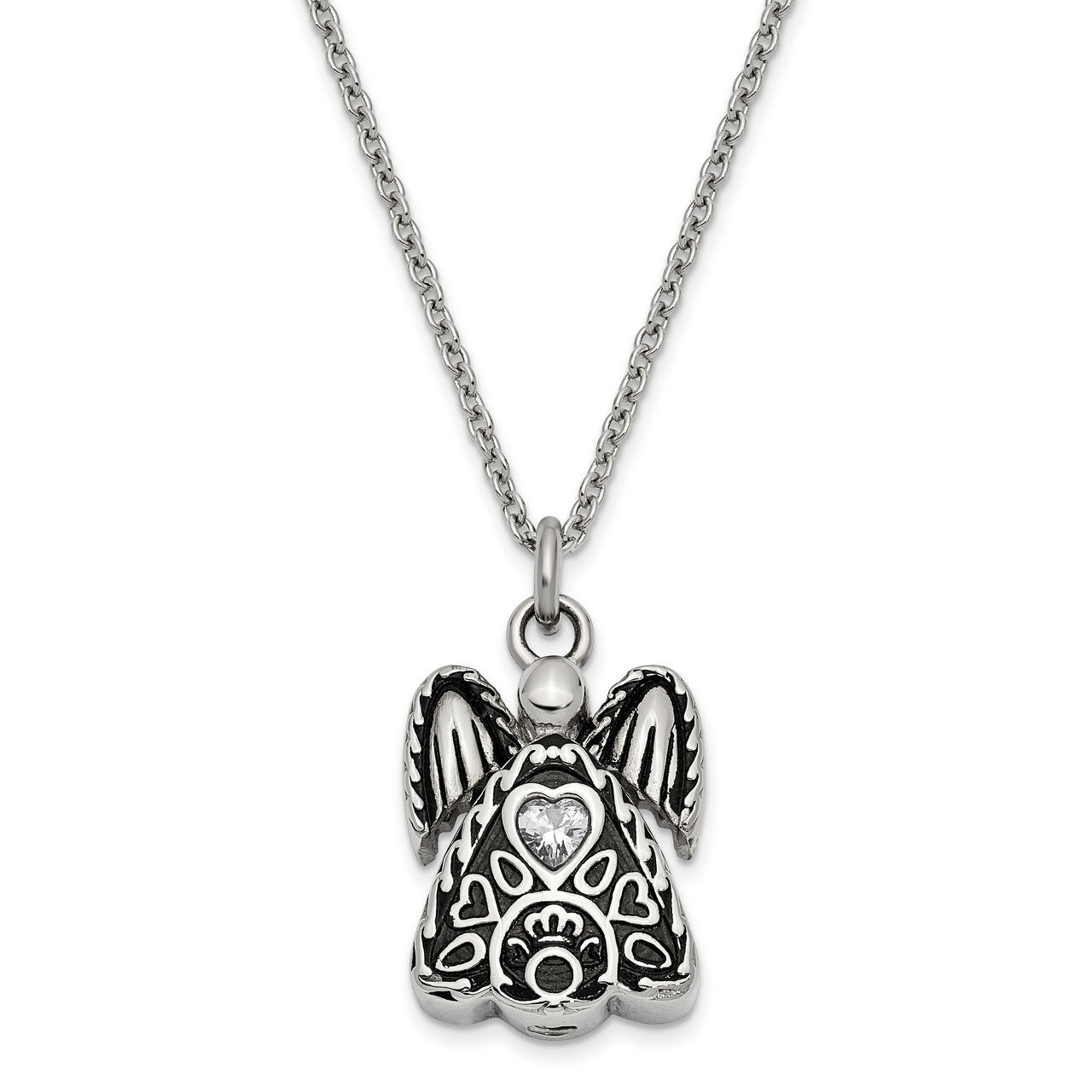 April Birth Stone Ash Holder Birth Stone 18 Inch Necklace Stainless Steel CZ Diamond Antiqued SSX10…