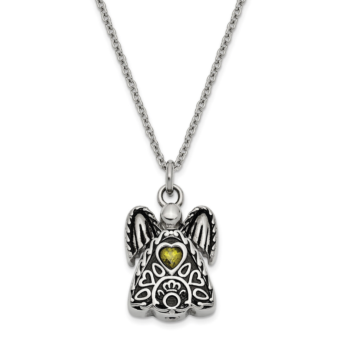 August Birth Stone Ash Holder Birth Stone 18 Inch Necklace Stainless Steel CZ Diamond Antiqued SSX1…