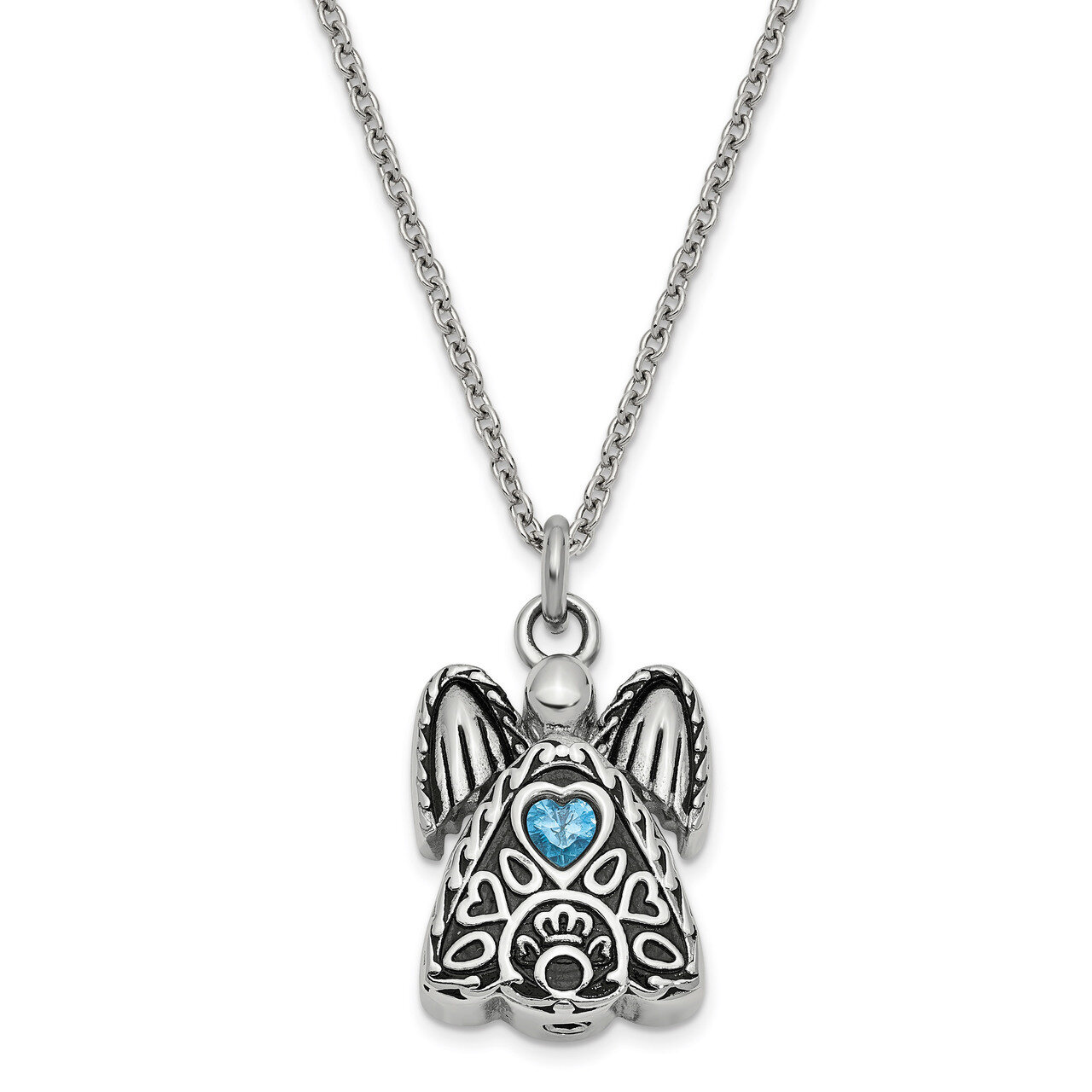 December Birth Stone Ash Holder Birth Stone 18 Inch Necklace Stainless Steel CZ Diamond Antiqued SS…