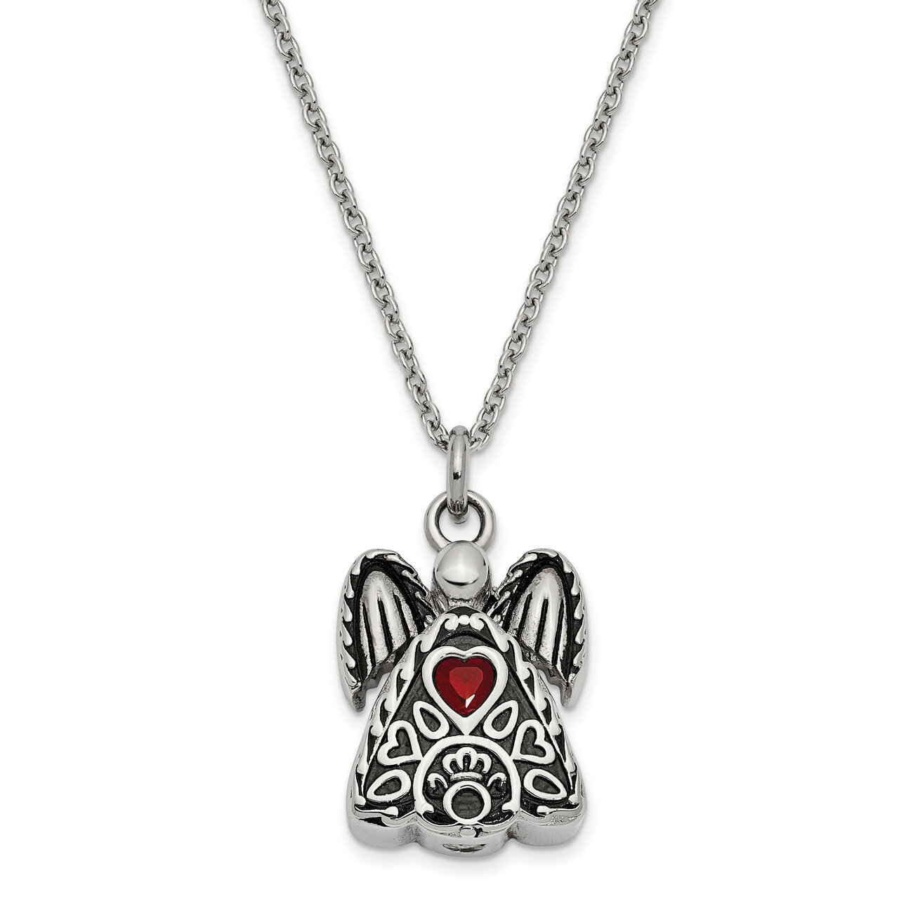 July Birth Stone Ash Holder Birth Stone 18 Inch Necklace Stainless Steel CZ Diamond Antiqued SSX100…