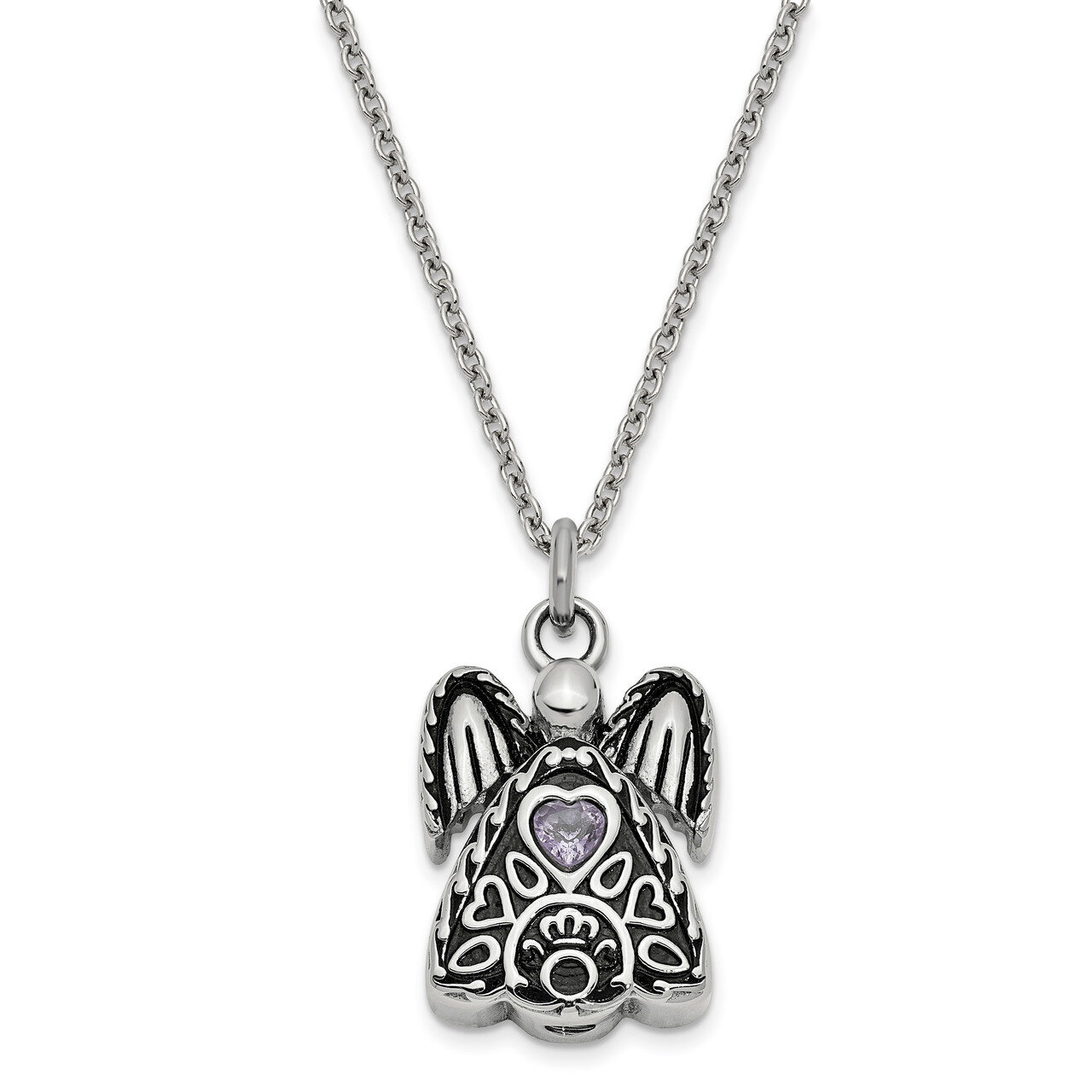 June Birth Stone Ash Holder Birth Stone 18 Inch Necklace Stainless Steel CZ Diamond Antiqued SSX100…