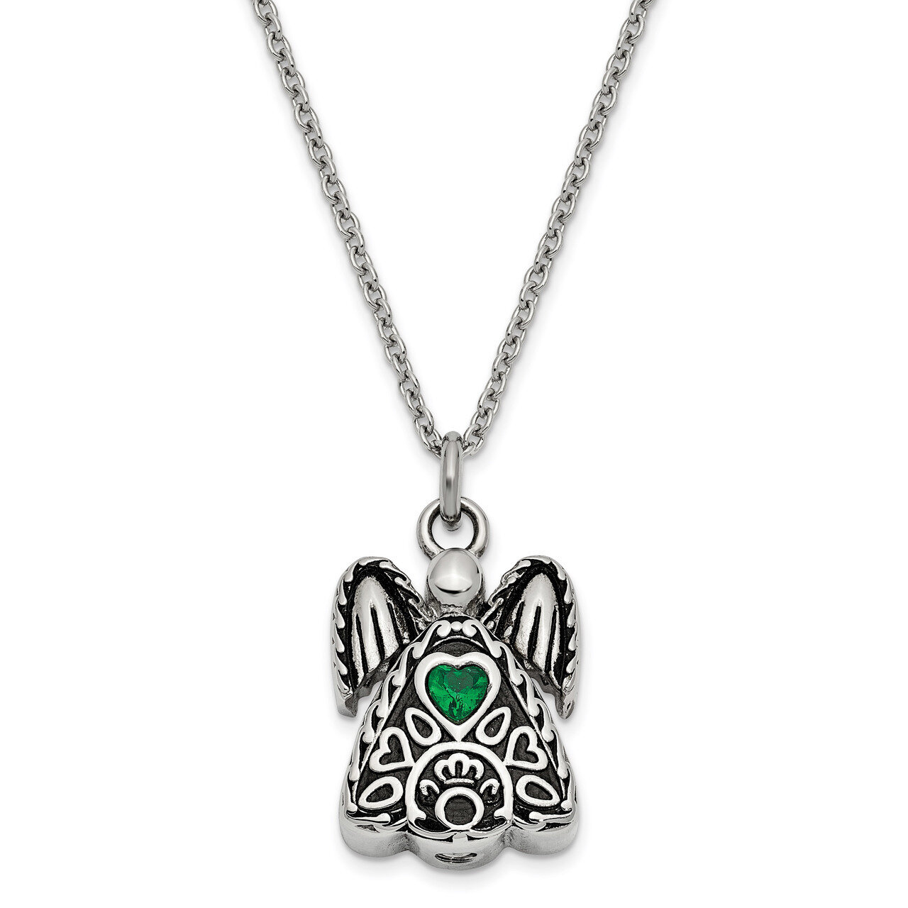 May Birth Stone Ash Holder Birth Stone 18 Inch Necklace Stainless Steel CZ Diamond Antiqued SSX100M…