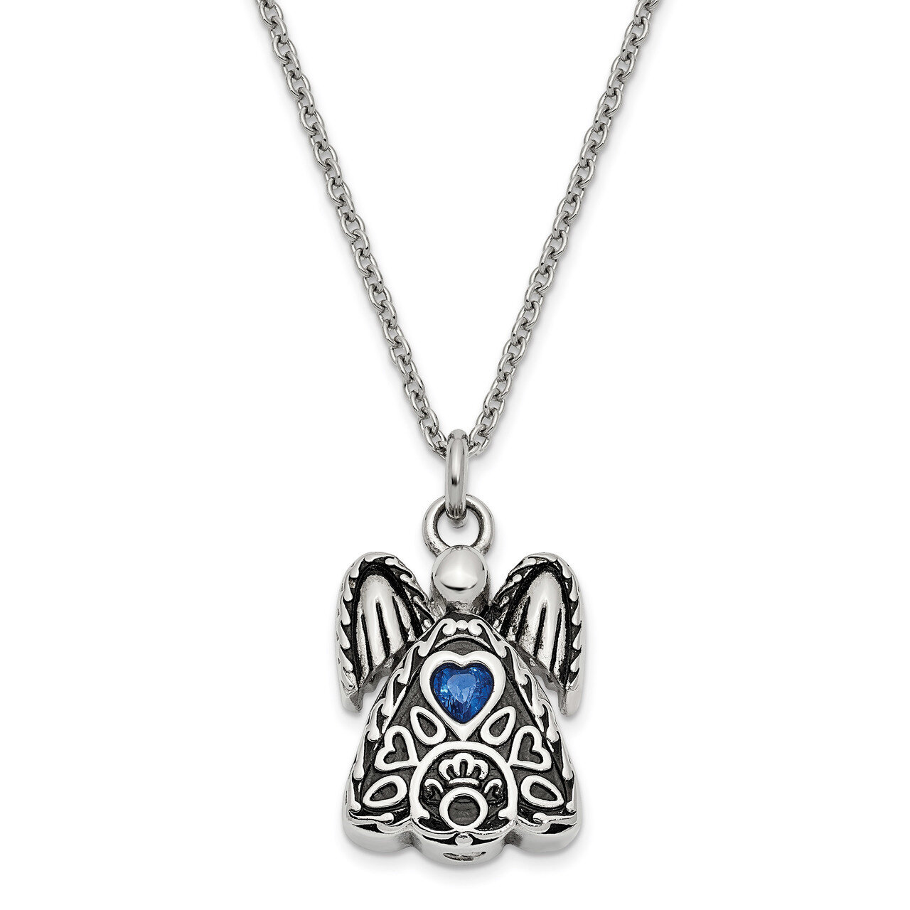 September Birth Stone Ash Holder Birth Stone 18 Inch Necklace Stainless Steel CZ Diamond Antiqued S…