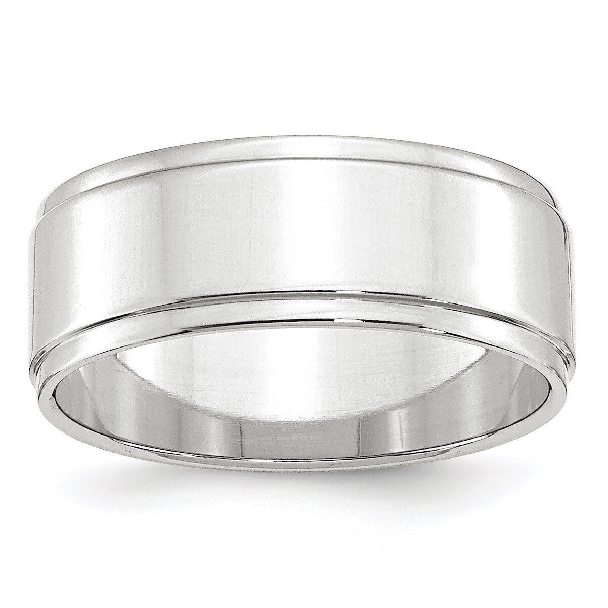8mm Flat with Step Edge Band 10k White Gold WFLE080 Engravable