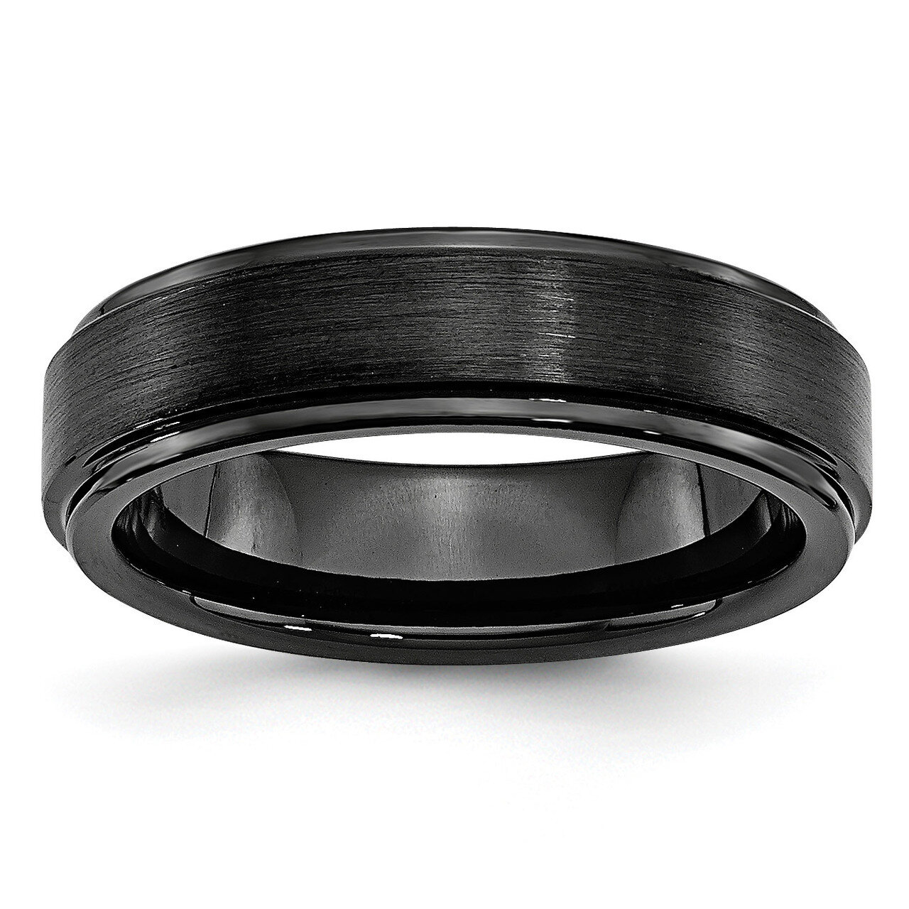 Black Ridged Edge 6mm Brushed and Polished Band Ceramic CER43 Engravable, MPN: CER43, 883957208305