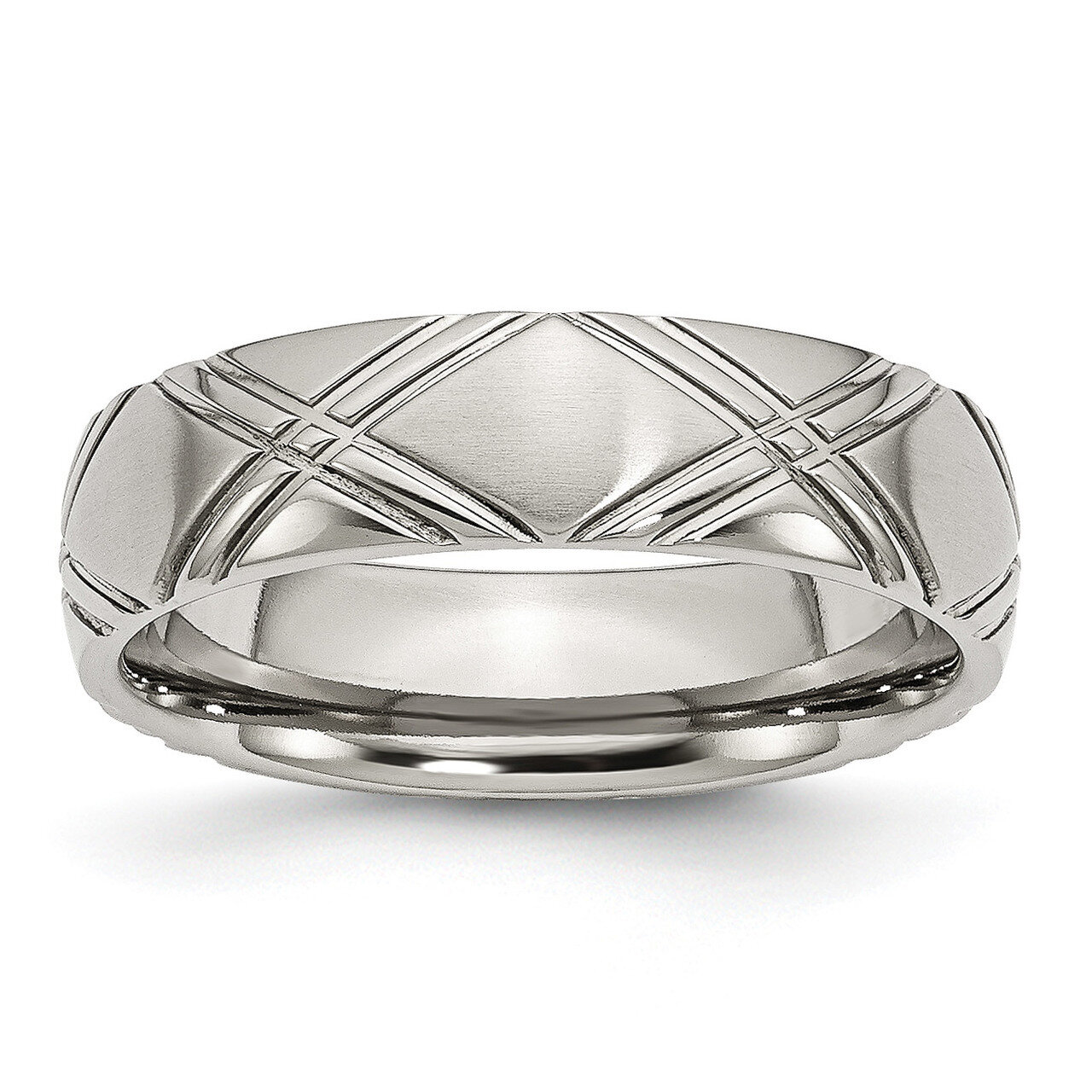 Criss-cross Design 6mm Brushed and Polished Band Stainless Steel SR114 Engravable, MPN: SR114, 8867…