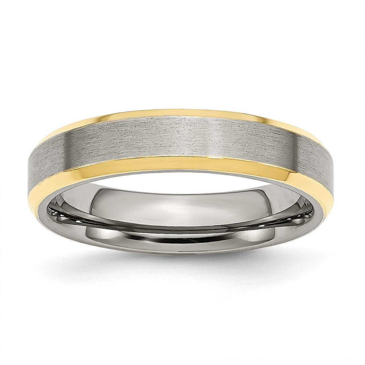 Beveled Edge 5mm Brushed Polished Yellow IP-plated Band Stainless Steel SR145 Engravable, MPN: SR14…