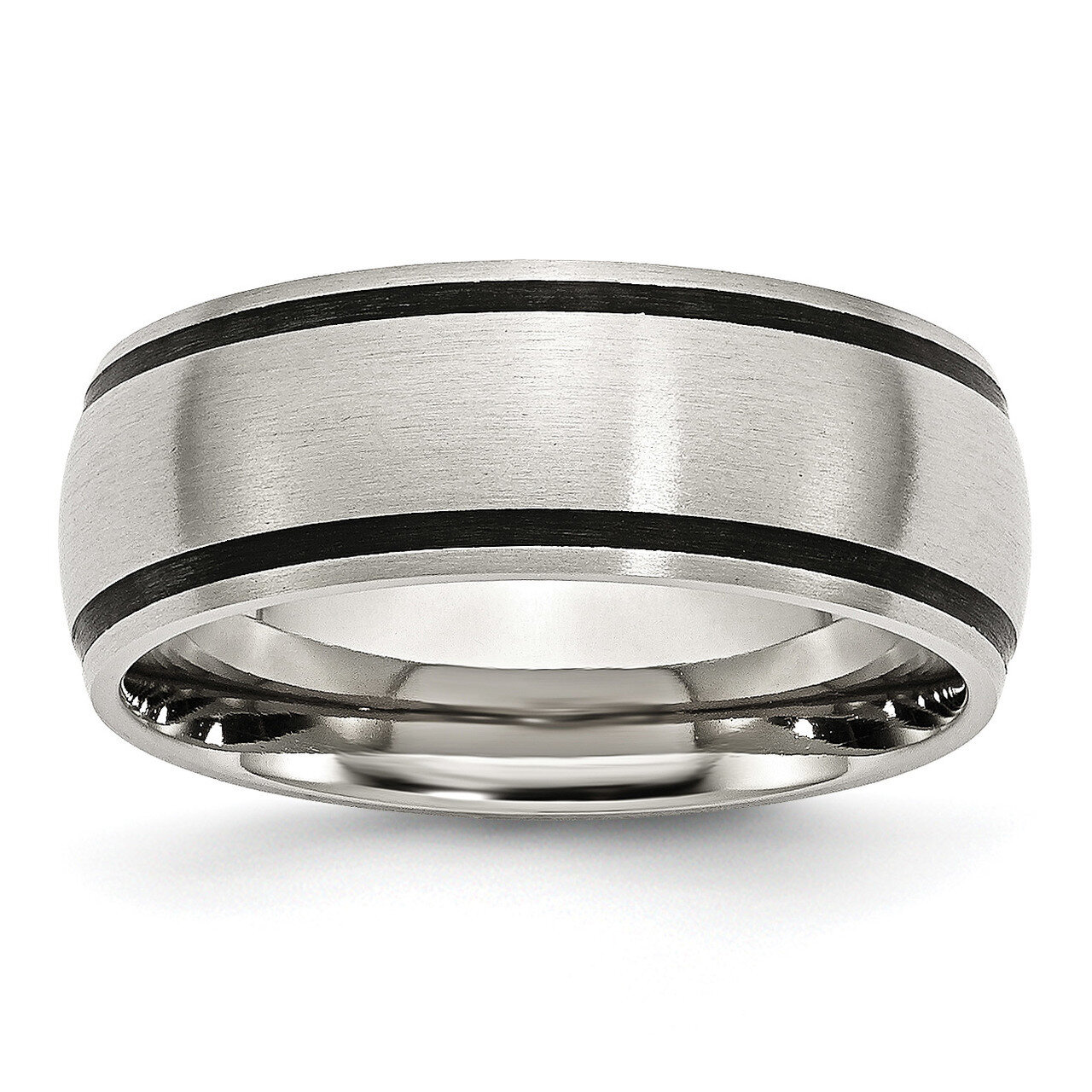 Black Rubber 8mm Brushed Band Stainless Steel SR27 Engravable, MPN: SR27, 883957736235