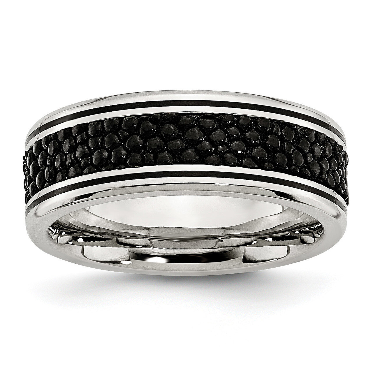 Grooved Genuine Stingray Textured 8mm Ring Stainless Steel Polished SR399 Engravable, MPN: SR399, 8…