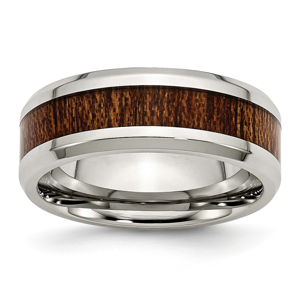 Brown Wood Inlay Enameled 8.00mm Ring Stainless Steel Polished SR403, MPN: SR403, 886774306315