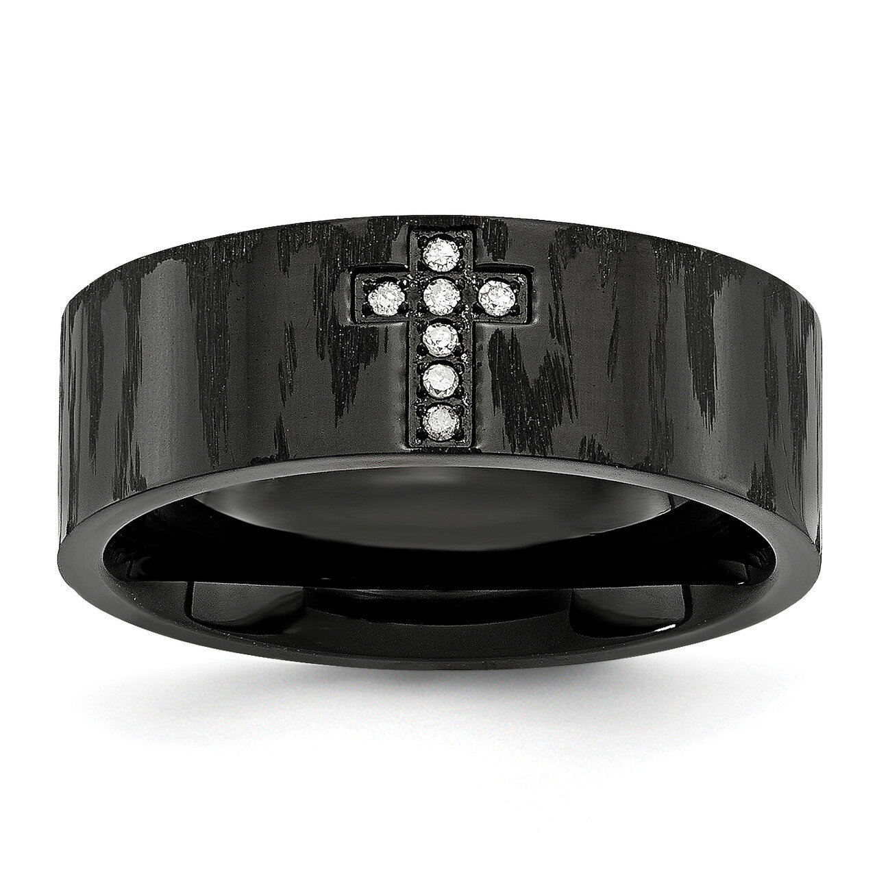 Matte Diamond Cross Ring Stainless Steel Polished SR414A Engravable, MPN: SR414A, 191101789281