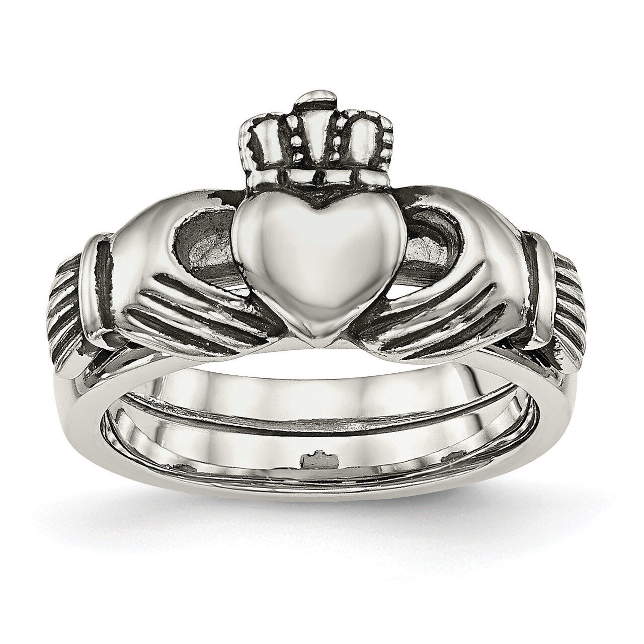 Love, Loyalty, Friendship Claddagh Double Hinged Ring Stainless Steel SR462