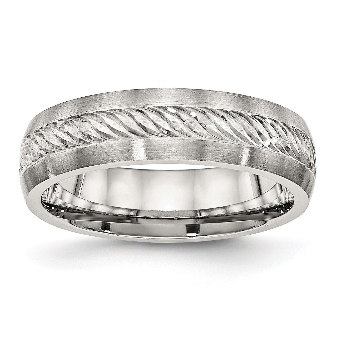 Silver Diamond-cut Inlay Ring Stainless Steel Brushed SR463