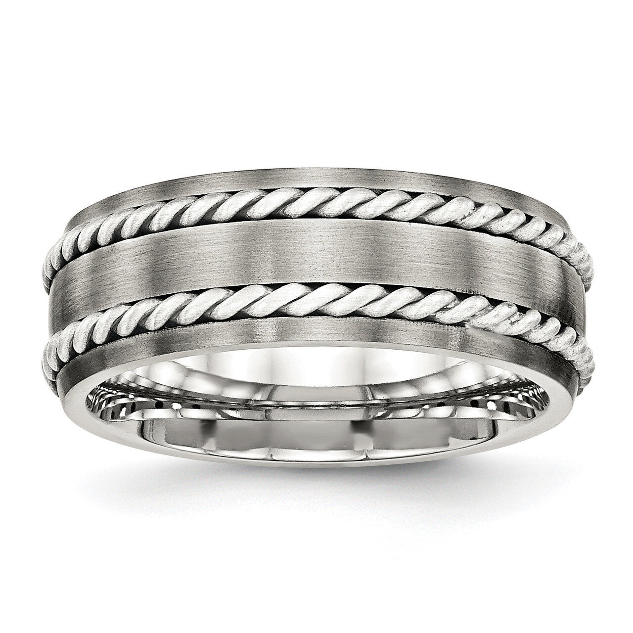 Silver Double Twist Inlay Ring Stainless Steel Brushed SR466