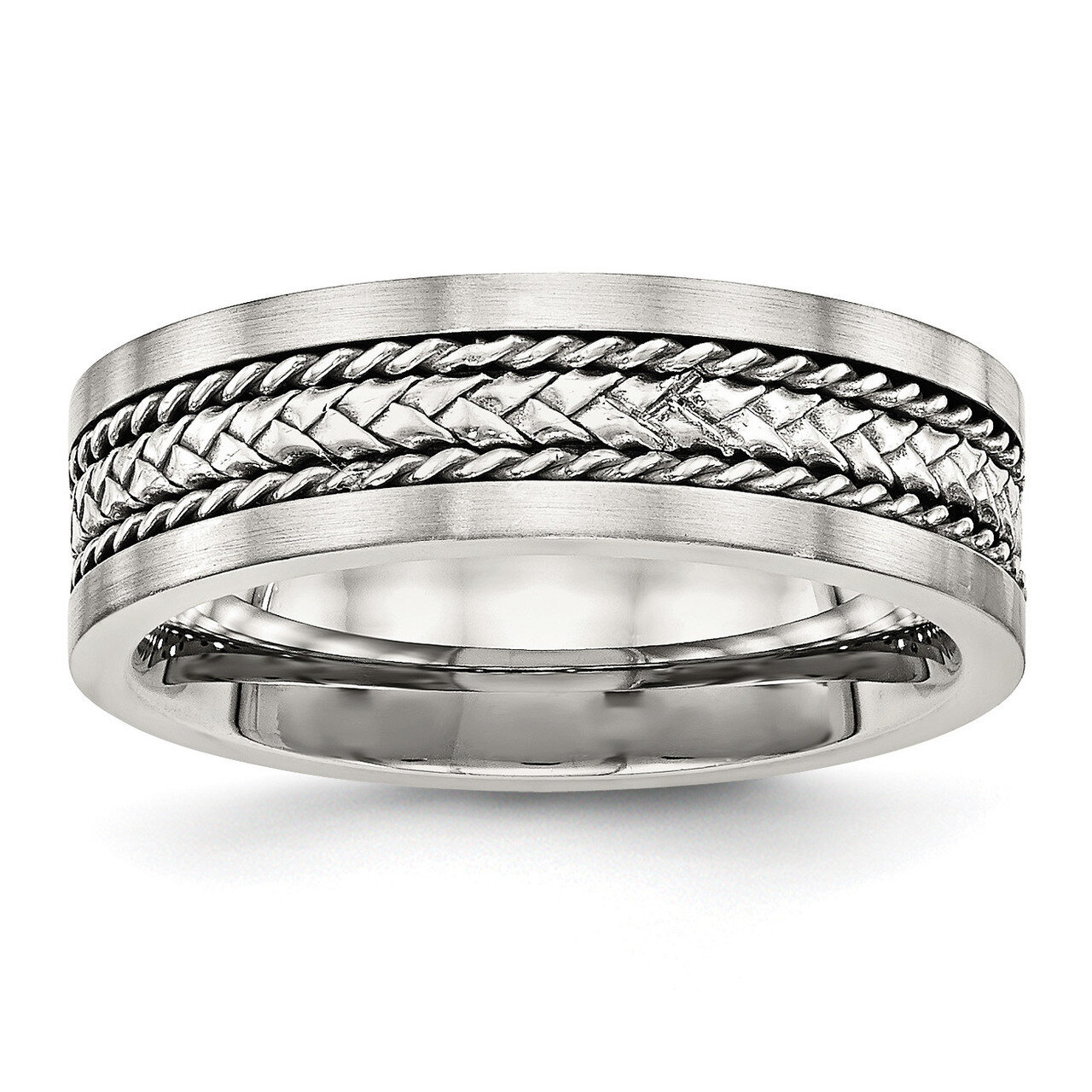 Satin &amp; Polished with Silver Center Inlay Ring Stainless Steel SR467, MPN: SR467, 886774436913