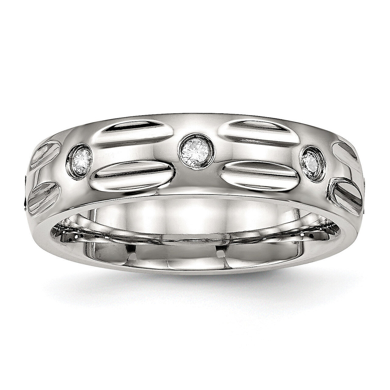Grooved CZ Diamond Ring Stainless Steel Polished SR486, MPN: SR486, 191101431760
