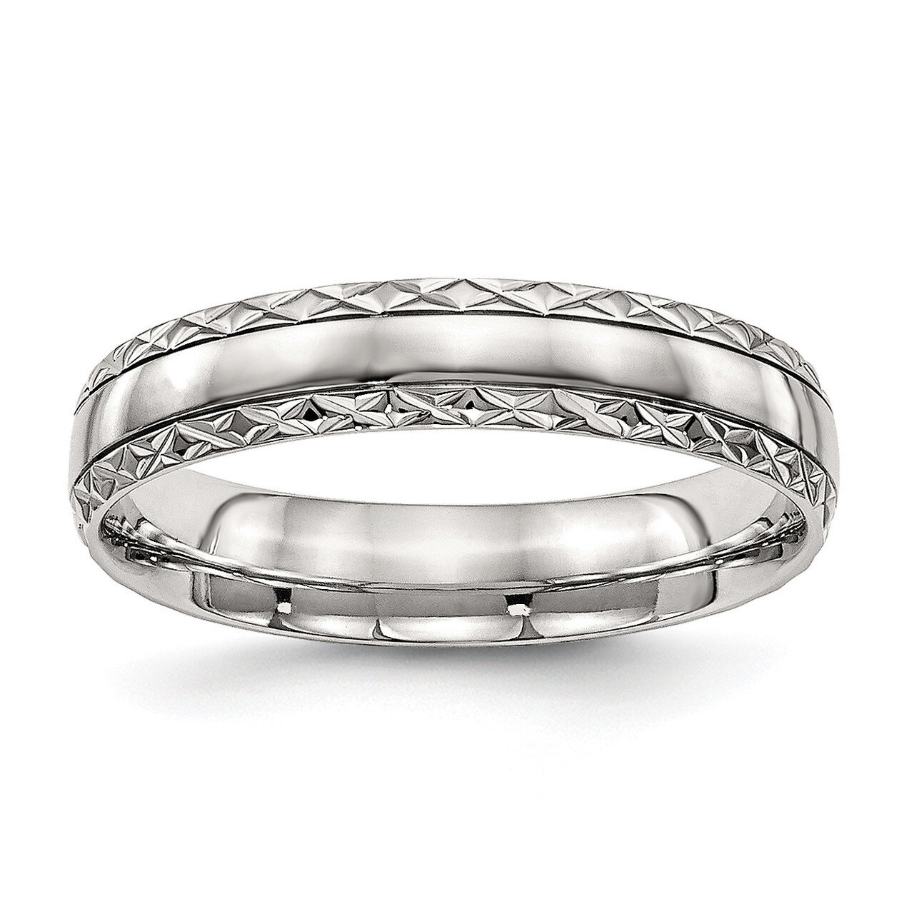 Grooved Criss Cross Design Ring Stainless Steel Polished SR487