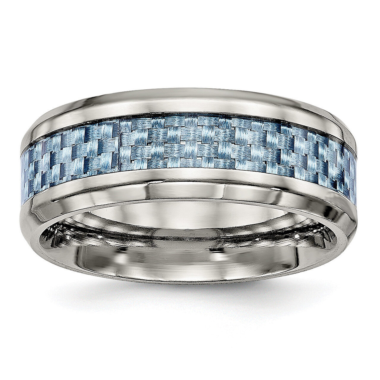 Blue Carbon Fiber Inlay Ring Stainless Steel Polished SR501