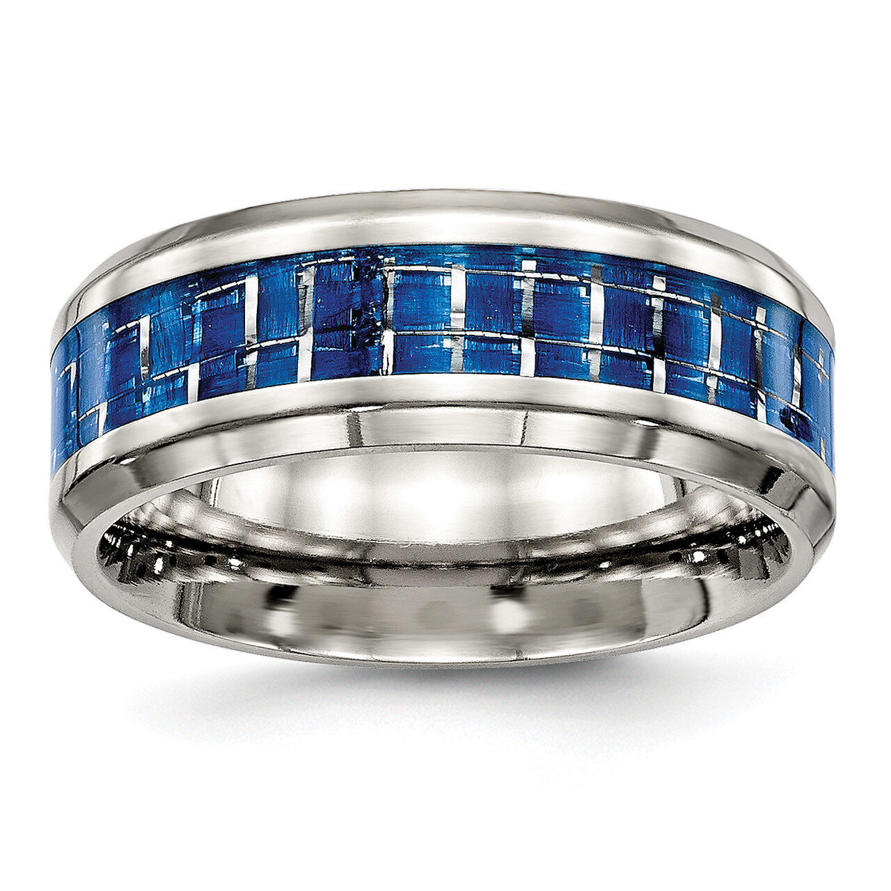 Blue White Carbon Fiber Inlay Ring Stainless Steel Polished SR503
