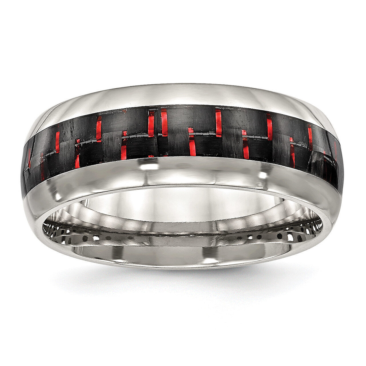 Black Red Carbon Fiber Inlay Ring Stainless Steel Polished SR504