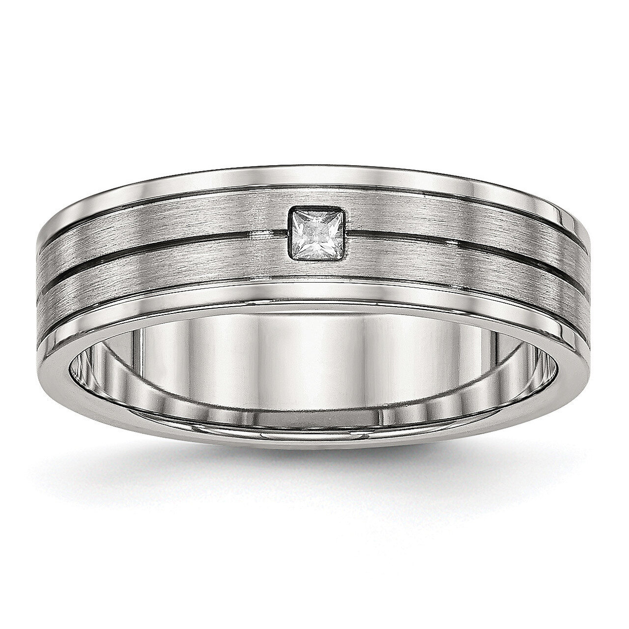 Grooved CZ Diamond Ring Stainless Steel Brushed and Polished SR521, MPN: SR521, 191101555985