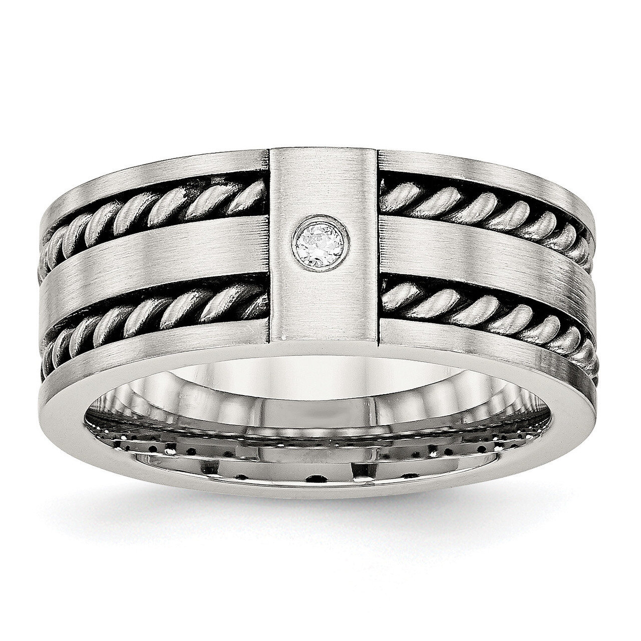 Antiqued and Brushed with CZ Diamond Twisted 9.00mm Band Stainless Steel SR533, MPN: SR533, 1911015…